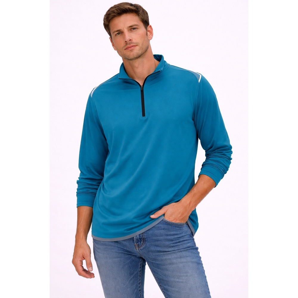 Zelos Mens XXL Teal Blue Quarter‎ Zip Pullover Activewear Long Sleeve Shirt